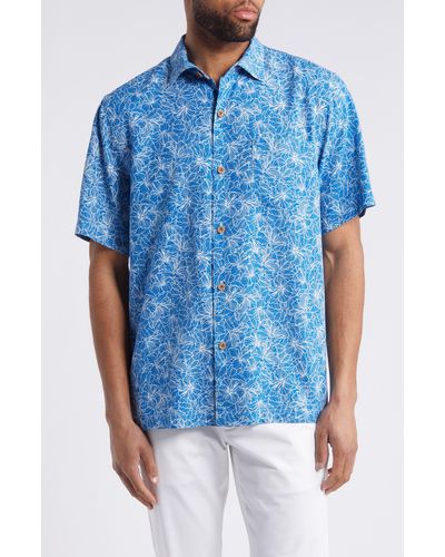 Tommy Bahama High Tide Floral Short Sleeve Silk Button-up Shirt - Blue