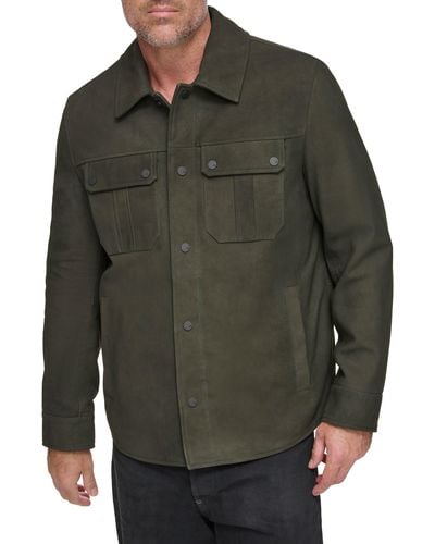 Andrew Marc Laredo Leather Overshirt - Green