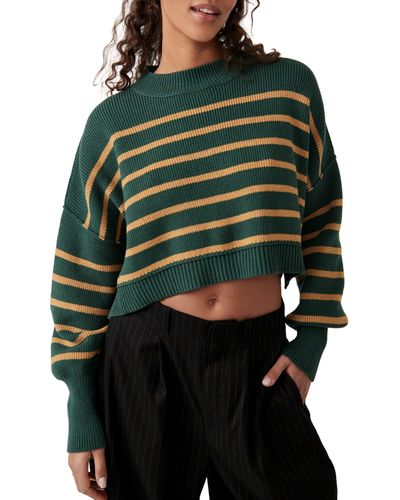 Free People Easy Street Stripe Rib Crop Sweater - Green
