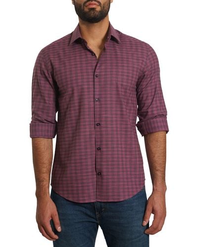 Jared Lang Trim Fit Check Pima Cotton Button-up Shirt - Purple