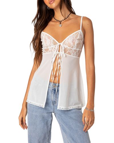 Edikted Mimosa Tie Front Lace Trim Camisole - Blue