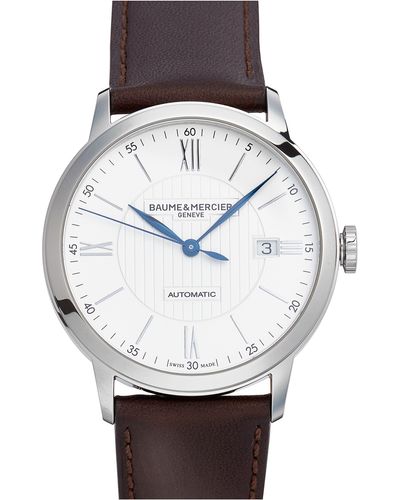 Baume & Mercier Classima Automatic Leather Strap Watch - Gray