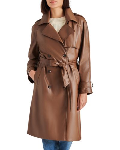 Steve Madden Ilia Faux Leather Trench Coat - Brown