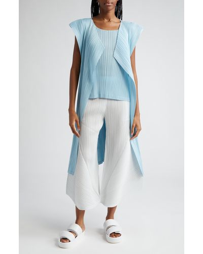 Pleats Please Issey Miyake Monthly Colors March Sleeveless Cardigan - Blue