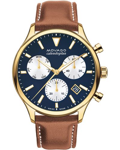 Movado Heritage Chronograph Leather Strap Watch - Blue