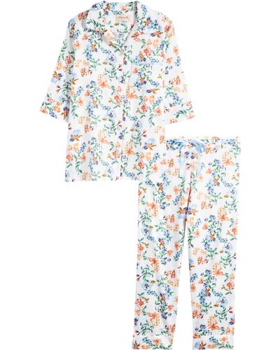 Papinelle Harper Floral Crop Cotton Sateen Pajamas - White