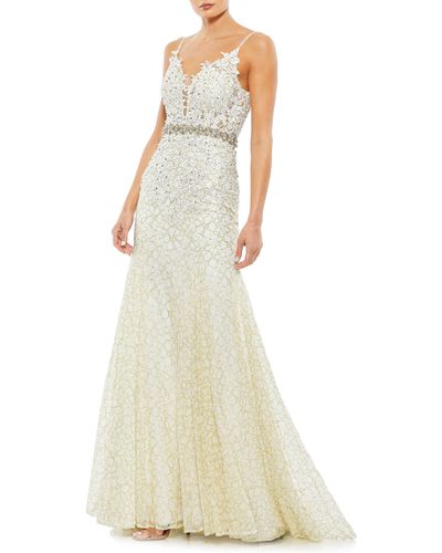 Mac Duggal Embellished Lace Appliqué Trumpet Gown - Natural