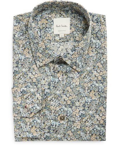 Paul Smith Tailored Fit Floral Cotton Dress Shirt - Gray