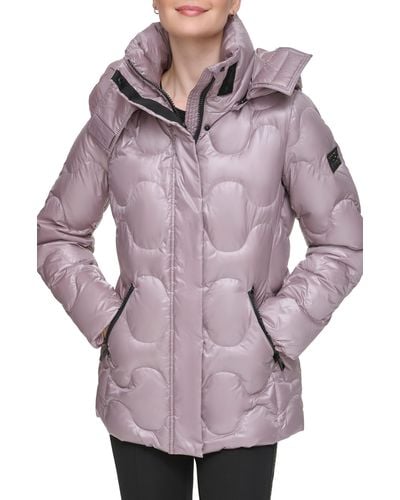 Karl Lagerfeld Onion Quilted Short Down & Feather Fill Coat - Purple