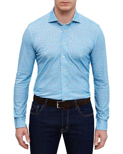 Emanuel Berg 4flex Modern Fit Floral Knit Button-up Shirt - Blue