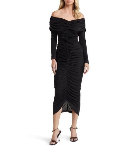 Misha Collection Isaure Ruched Long Sleeve Body-con Cocktail Dress - Black