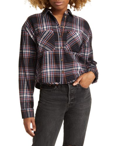 BP. Plaid Crop Flannel Button-up Shirt - Black