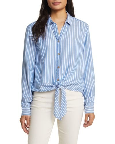 Beach Lunch Lounge Marlo Stripe Tie Front Button-up Shirt - Blue