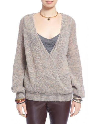 Free People 'karina' Slouchy Wrap Front Sweater - Gray