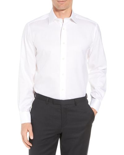 David Donahue Regular Fit Boxed French Cuff Tuxedo Shirt - White