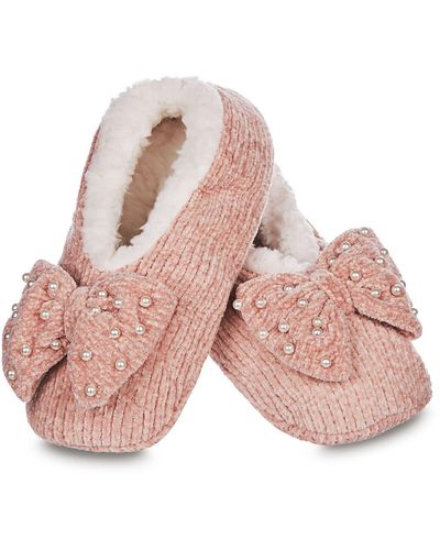 Memoi Precious Pearls Chenille Slipper Socks - Pink