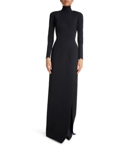 Balenciaga Raised Seam Long Sleeve Fitted Gown - Black