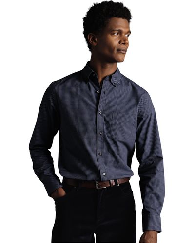 Charles Tyrwhitt Slim Fit Button-down Collar Non-iron Stretch Poplin Mini Gingham Shirt - Blue