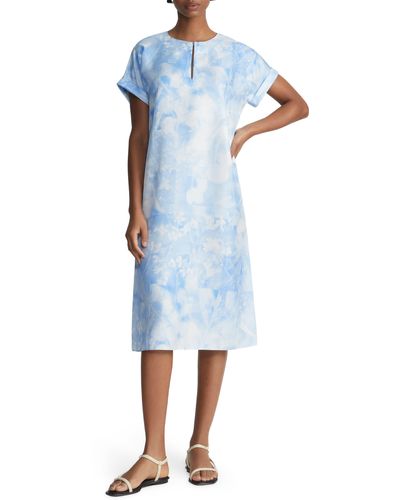 Lafayette 148 New York Flora Print Silk Twill Shift Dress - Blue
