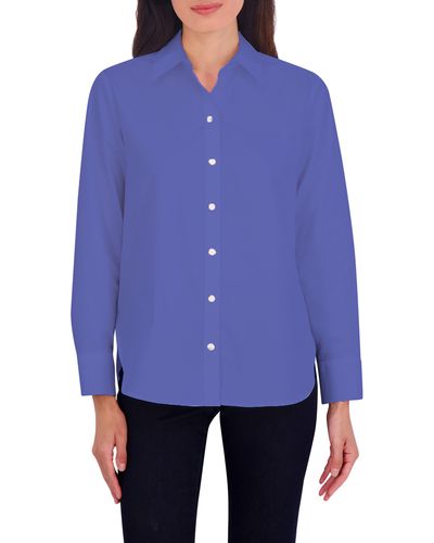 Foxcroft Meghan Solid Cotton Button-up Shirt - Blue