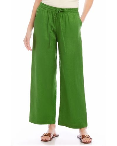 Karen Kane Wide Leg Drawstring Linen Pants - Green