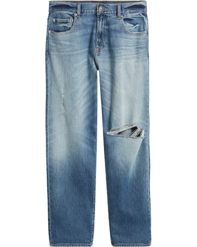 7 For All Mankind Ryan Ripped Straight Leg Jeans - Blue