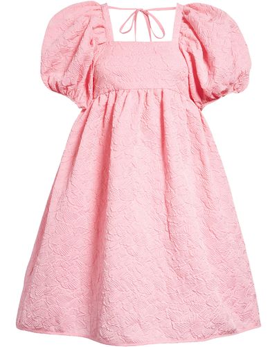 Cecilie Bahnsen Tilde Cutout Puff Sleeve Matelassé Babydoll Dress - Pink