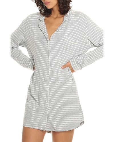 Papinelle Kate Stripe Long Sleeve Nightgown - Gray