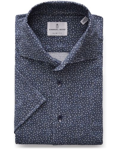 Emanuel Berg Scatter Print Short Sleeve Knit Button-up Shirt - Blue