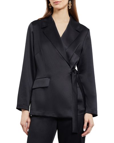 Misook Side Tie Satin Blazer - Black