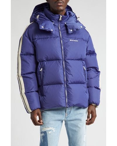 Palm Angels Down Puffer Track Jacket With Removable Hood - Blue