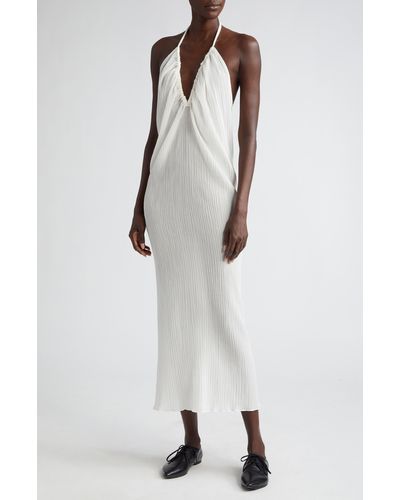 BITE STUDIOS Parchment Ruched Organic Cotton & Organic Silk Halter Dress - White