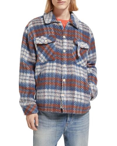 Scotch & Soda Plaid Brushed Flannel Button-up Overshirt - Blue