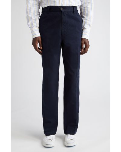 Drake's Flat Front Peached Cotton Chino Pants - Blue
