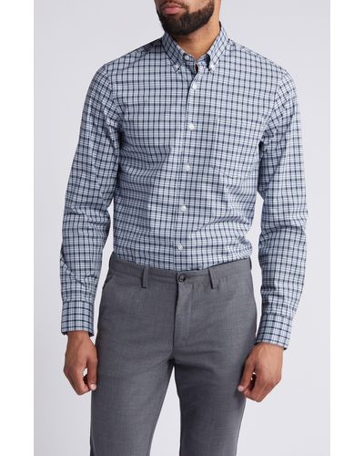 Nordstrom Trim Fit Tech-smart Plaid Button-down Shirt - Blue