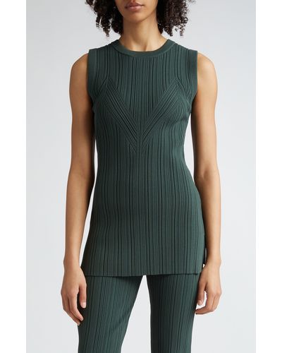 Veronica Beard Semma Variegated Rib Sleeveless Sweater - Green