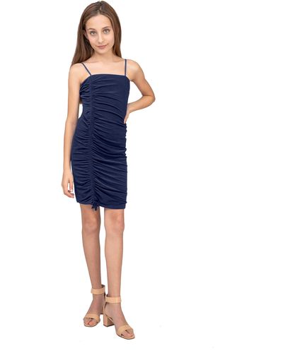 Un Deux Trois Kids' Ruched Sleeveless Dress - Blue