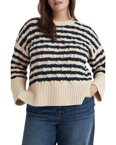 Madewell Oversize Stripe Cable Stitch Sweater - Blue