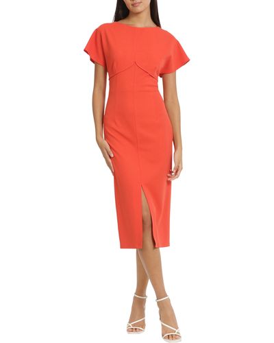 DONNA MORGAN FOR MAGGY Keyhole Extended Shoulder Midi Dress - Red