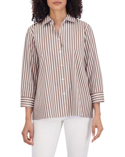 Foxcroft Sandra Stripe Cotton Blend Button-up Shirt - Red