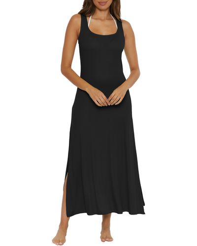 Becca Mykonos Semisheer Ribbed Cover-up Maxi Dress - Black