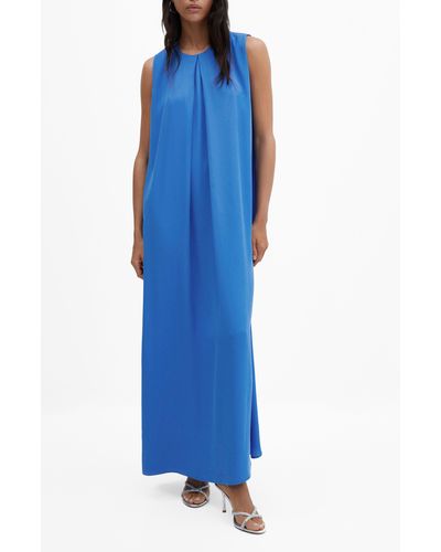 Mango Pleated Sleeveless Dress - Blue