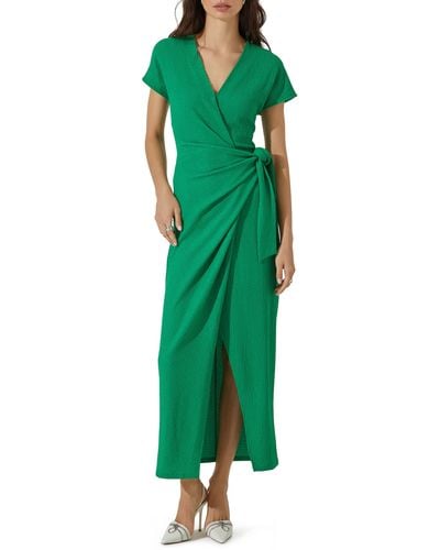 Astr Knit Wrap Dress - Green