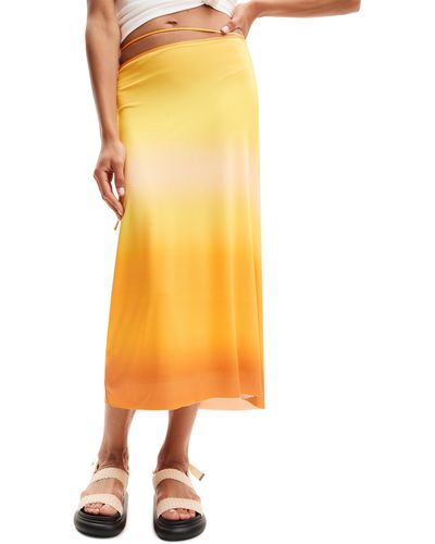 Desigual Dégradé Slip Midi Skirt - Yellow