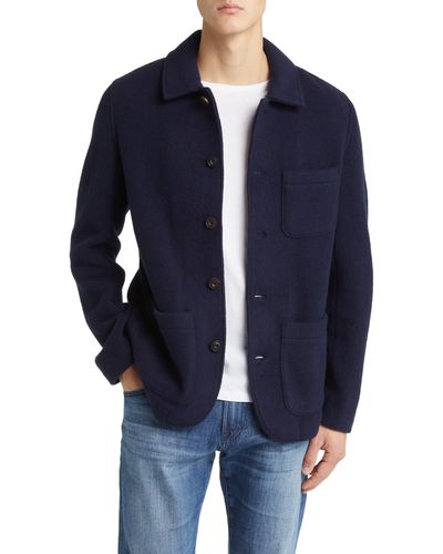 Faherty Felted Wool Bland Chore Coat - Blue