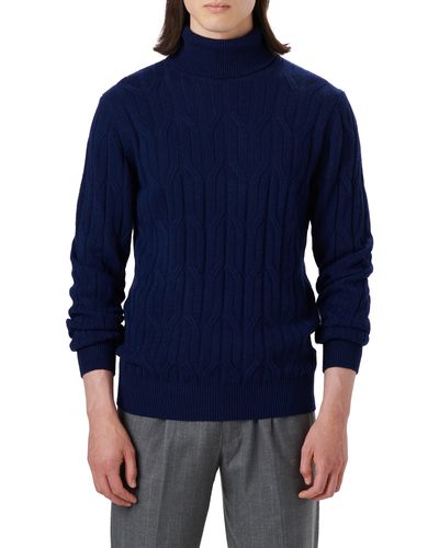 Bugatchi Cable Knit Turtleneck Sweater - Blue