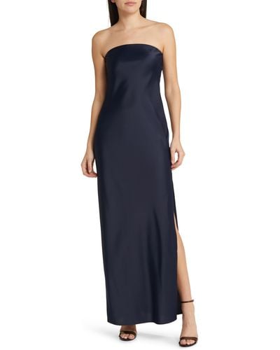Wayf The Odelle Strapless Satin Gown - Blue