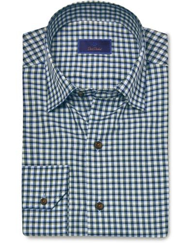 David Donahue Plaid Twill Hidden Button-down Shirt - Blue
