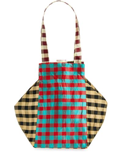 Coming of Age Everyday Gingham Silk Taffeta Tote - Blue