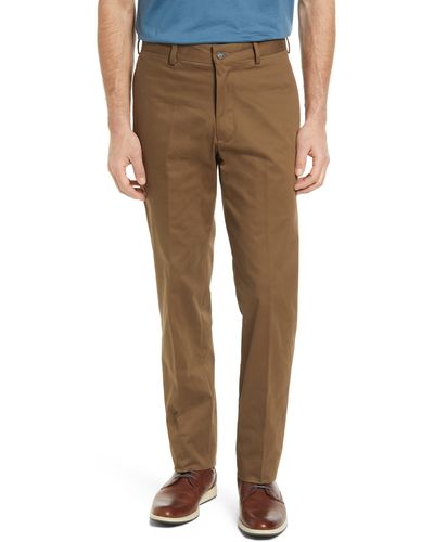 Berle Charleston Khakis Flat Front Stretch Sateen Pants - Natural
